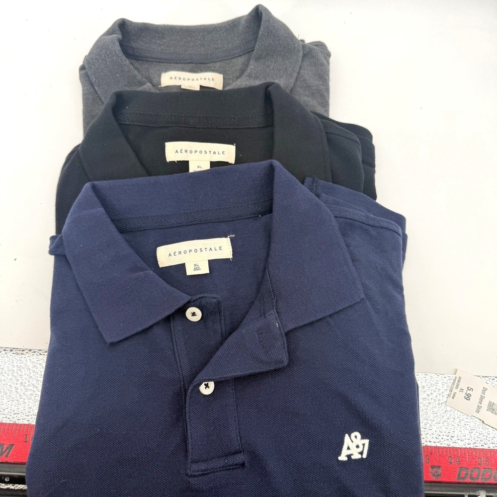 Aeropostale Polo Shirt Bundle 3Pk Mens XL Navy Black Grey A87 Logo Preppy